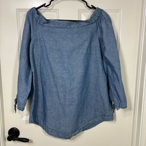 Free People Show Me Some Shoulder Chambray Denim Top Women’s XS Linen Blend